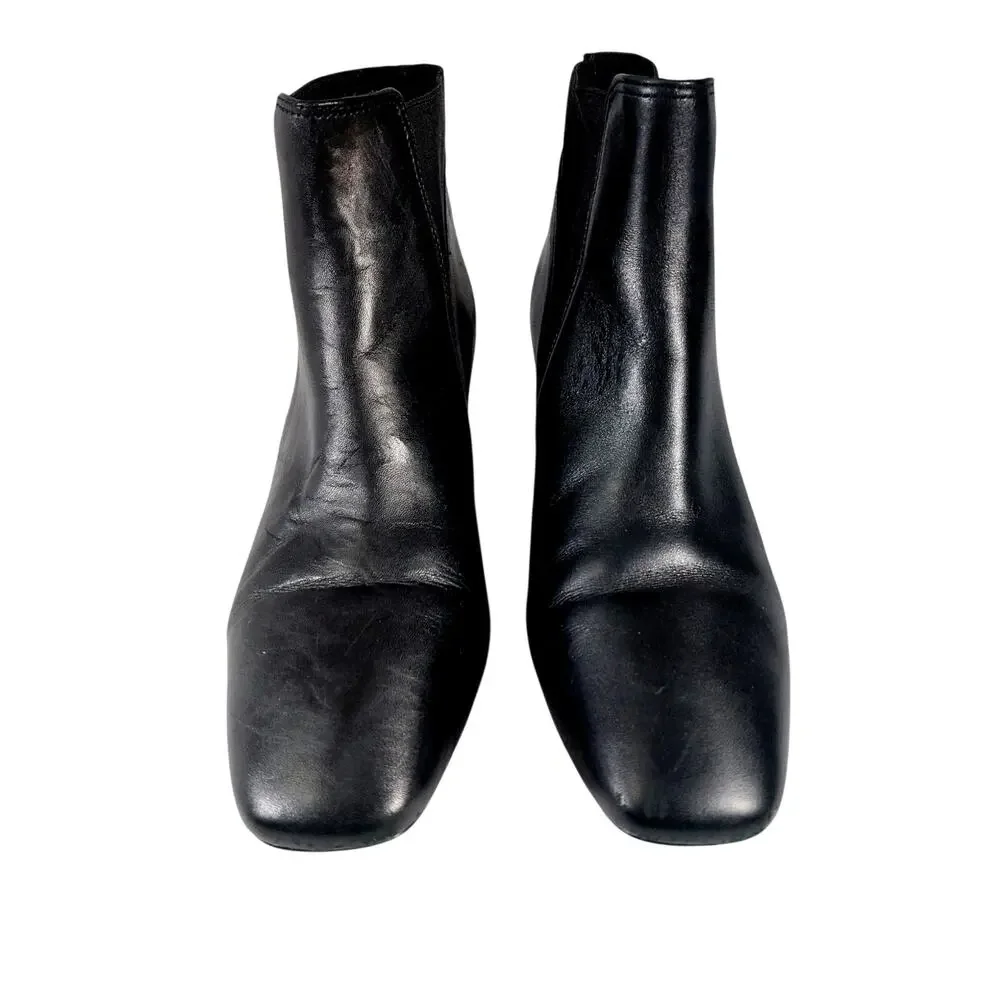 TALBOTS! BLACK GENUINE LEATHER, ELASTIC SIDE INSET, CHUNKY HEEL ANKLE BOOTS! 7M